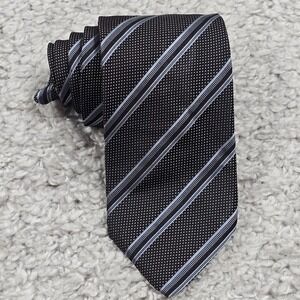 Giorgio‎ Armani Mens Silk Neck Tie Black Blue Striped Italy Classic Formal